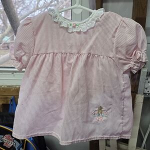 Vintage Pink Striped Lace-Collar Dress With Bloomers